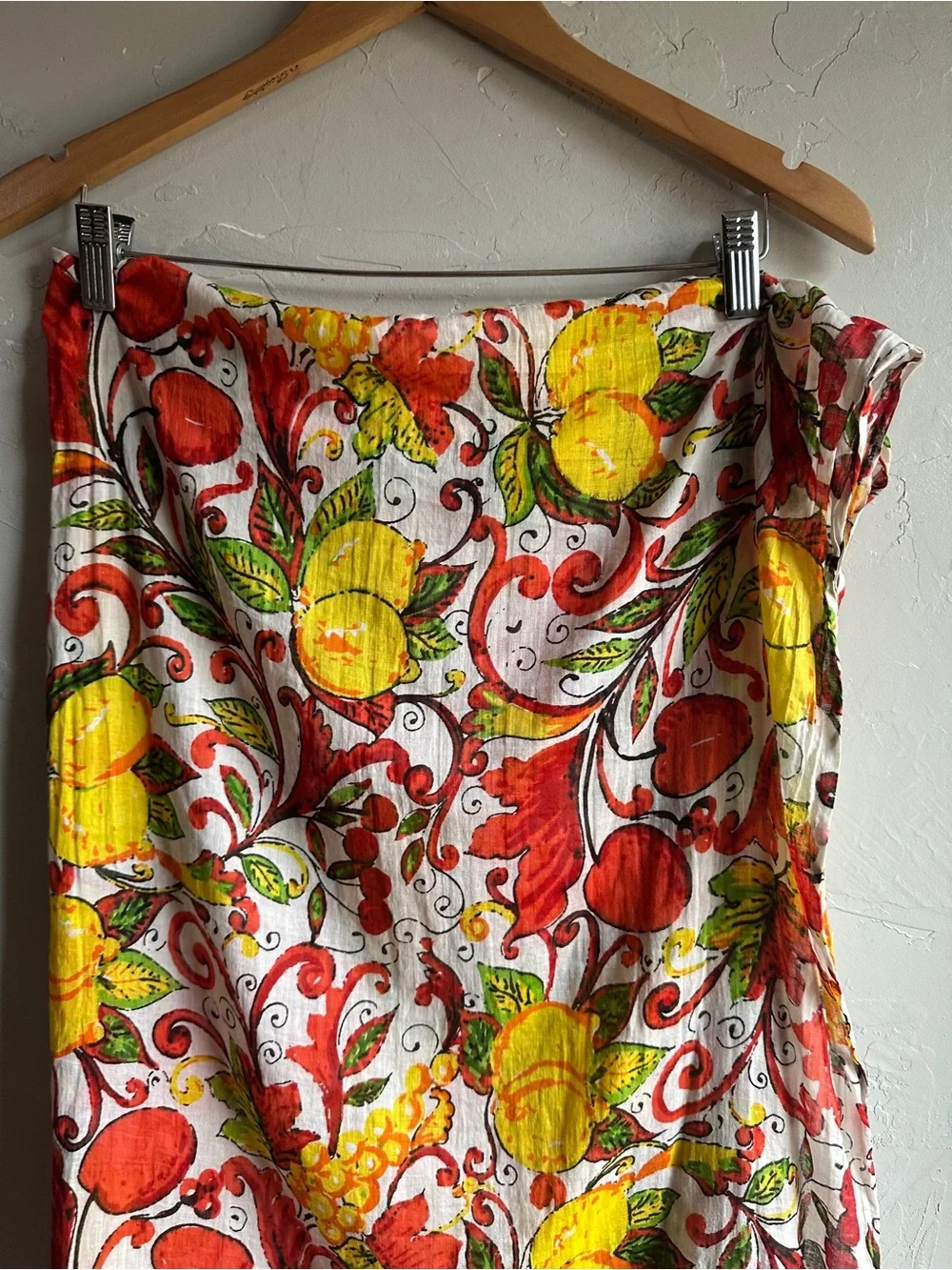 Italian Lemon Fruit Print Cotton Scarf Mediterranean Euro Summer Coastal Boho